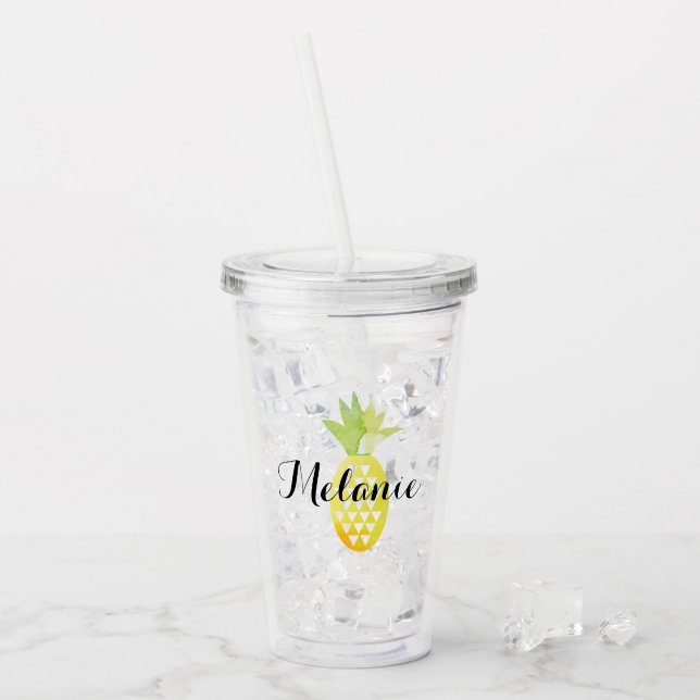 Einfache Ananas Gelbgrüne Wasserfarbe Name Acryltrinkbecher (Vorderseite Ice)