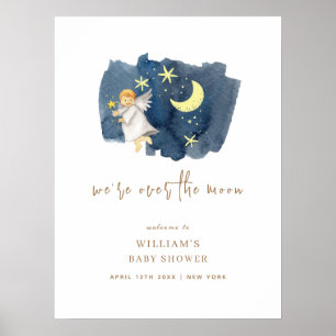 Einfache Angel Moon Star Baby Dusche Begrüßungszei Poster