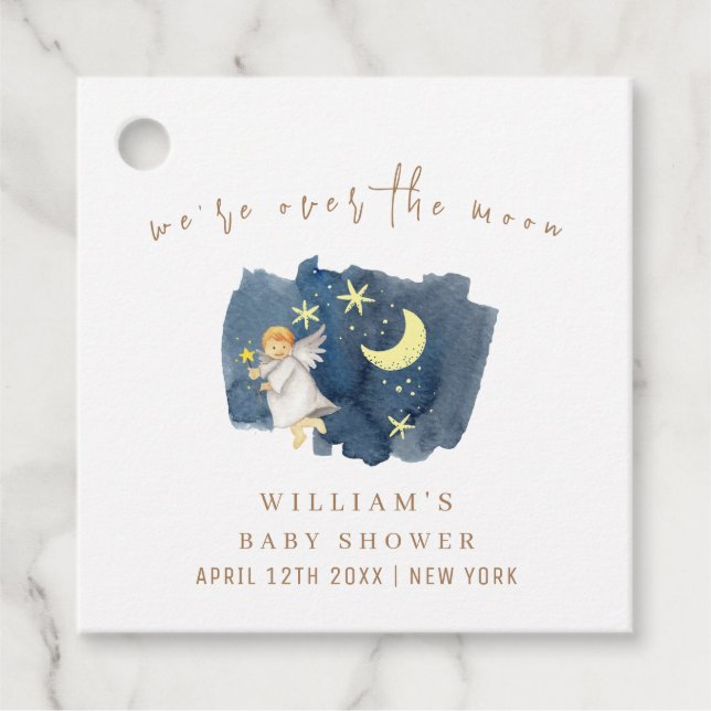 Einfache Angel Moon Star Kinderdusche Geschenkanhänger (Vorderseite)