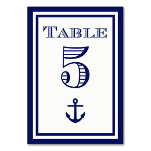 Einfache Anker-Tischkarte #5 im marinen Blau mit R Tischnummer