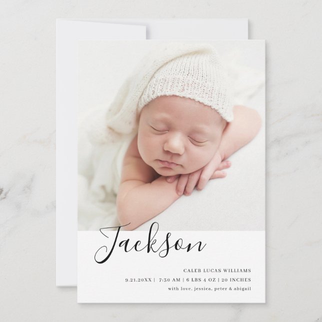 Einfache Ankündigung des Fotos für moderne Babys (Vorderseite)