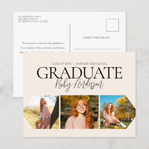 Einfache Ankündigung eines 3-Foto-Abschlusses Postkarte