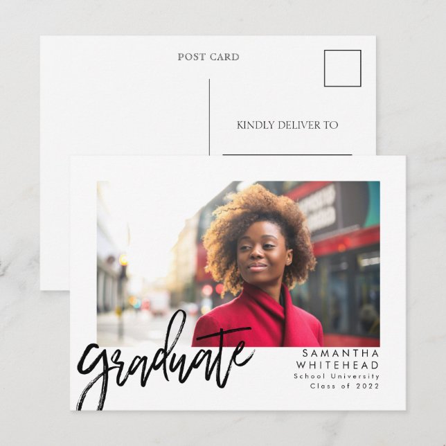 Einfache Ankündigung eines Fotos als Graduate 2022 Postkarte (Vorne/Hinten)