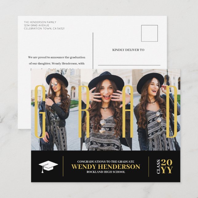 Einfache Ankündigung eines modernen Graduate Black Postkarte (Vorne/Hinten)