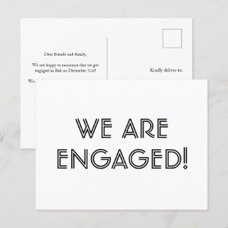 Einfache Ankündigung Minimalistischer Verlobung Postkarte
