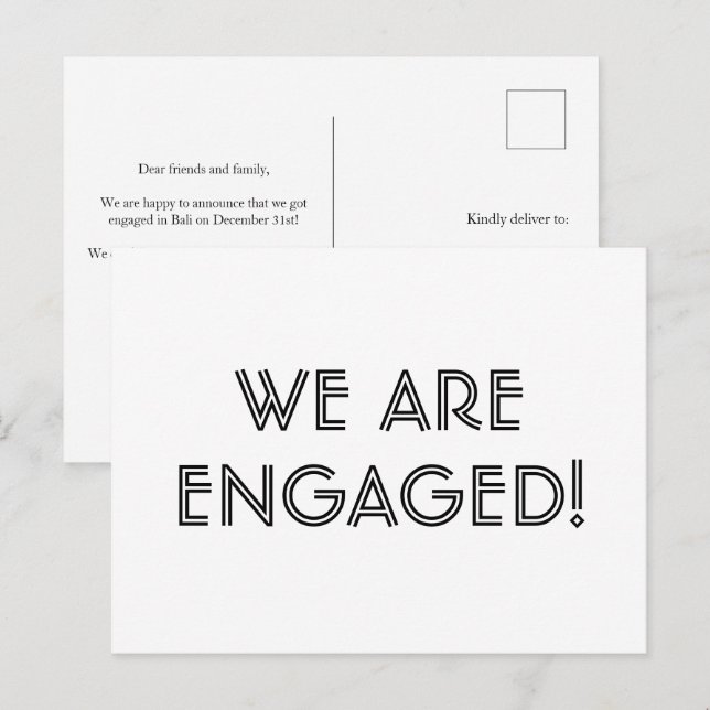 Einfache Ankündigung Minimalistischer Verlobung Postkarte (Vorne/Hinten)