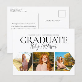 Einfache Ankündigung mit 3 Fotos Weißer Abschluss Postkarte