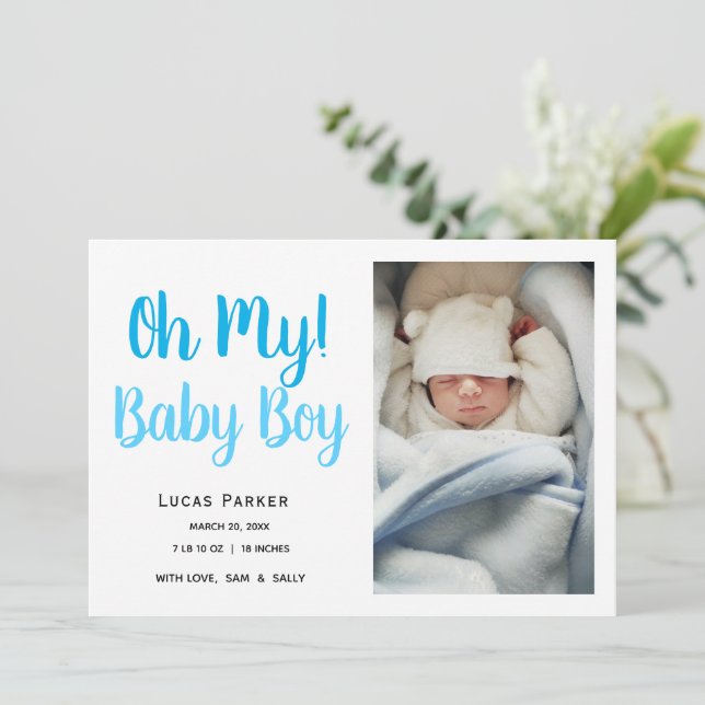 Einfache Ankündigung von Baby Boy Foto (Stehend Vorderseite)
