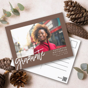Einfache Ankündigung von Foto Graduate Brown Postkarte