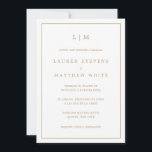 Einfache antike Gold Monogram Elegante Hochzeit Einladung<br><div class="desc">Einfache spanische Hochzeitseinladung mit elegantem und zeitlosem Design mit Ihrem zweistelligen Monogramm oben und Ihren Details umgeben von einer dünnen Grenze. Der gesamte Text ist in einem goldenen Ton, über einem weißen Hintergrund. Die Farbe des Schriftartes kann in eine beliebige Farbe geändert werden, indem Sie auf die Schaltfläche Anpassen klicken...</div>