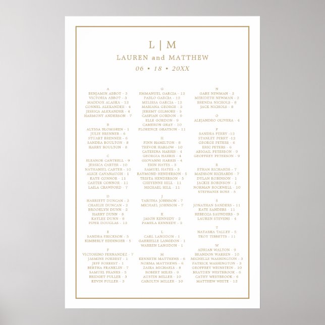 Einfache antike Gold Monogram Elegante Hochzeit Poster (Vorne)