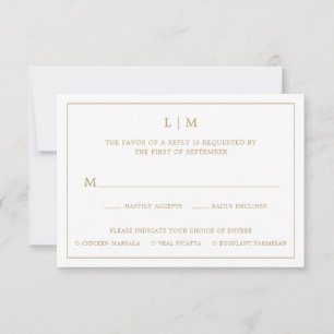 Einfache antike Gold Monogram Elegante Hochzeit RSVP Karte