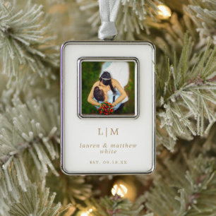 Einfache antike Gold Monogram Erste Weihnachtszeit Rahmen-Ornament Silber