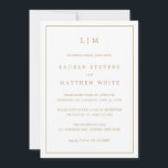 Einfache antike Gold Monogram Hochzeitsempfehlung Einladung<br><div class="desc">Einfache Hochzeitsankündigung mit Empfang und modernem und dennoch elegantem Design mit zwei Buchstaben-Monogramm oben und Ihren Details umgeben von einer dünnen Grenze. Der gesamte Text ist in einem Imitat goldfarben, auf weißem Hintergrund und die Rückseite ist schwarz. Die Schriftart und Hintergrundfarben können durch Anklicken des Buttons "Anpassen" in beliebig viele...</div>