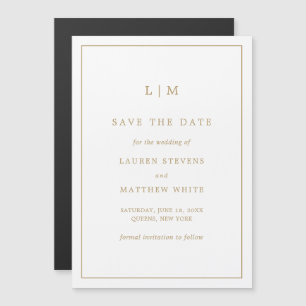 Einfache antike Goldmonogramm-Hochzeit speichern S Magneteinladung