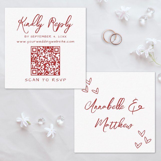 Einfache Antwort auf Red Wedding Script QR Code Begleitkarte (Simple Script QR Code Red Wedding Reply Enclosure Card)