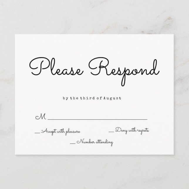 Einfache Antwort Hochzeit rsvp Postkarten (Vorderseite)