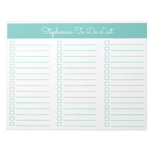Einfache Aqua 8,5x11 Drei-Spalten-Checkliste Notizblock
