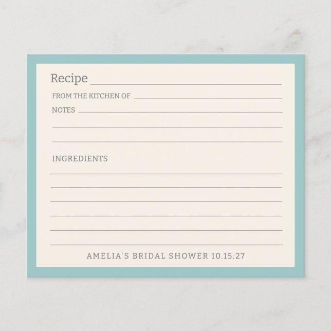 Einfache Aqua Blue Border Personalisierte Rezept K (Vorderseite)