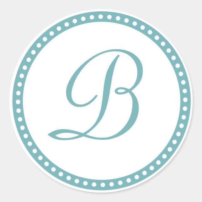Einfache Aqua Blue Dot Monogram Initial Aufkleber (Vorderseite)