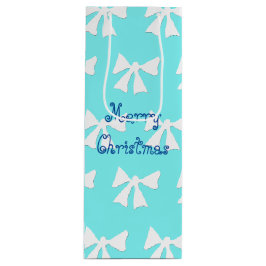 Einfache Aqua Blue und White Bow Muster Geschenkta Geschenktüte Für Weinflaschen