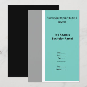 EINFACHE AQUA SCHWARZ-WEISS BACHELOR PARTEI EINLADUNG