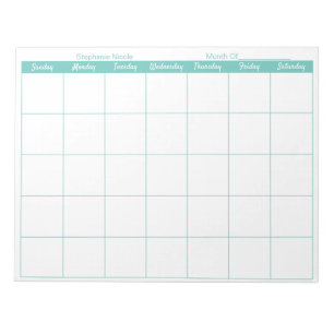 Einfache Aqua Thin Border Name Monatsplaner Notizblock