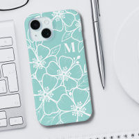 Einfache Aquamarine blaue Floral Initialmonogramm
