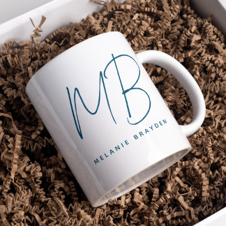 Einfache Aquamarine Blue-Minimalistisch-Two-Monogr Kaffeetasse