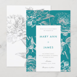 Einfache Aquamarine Hochzeit mit Flora und Fauna Einladung