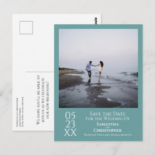 Einfache Aquamarine Hochzeit Sichern Sie das Date- Postkarte