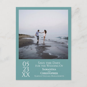 Einfache Aquamarine Hochzeit Sichern Sie das Date- Postkarte