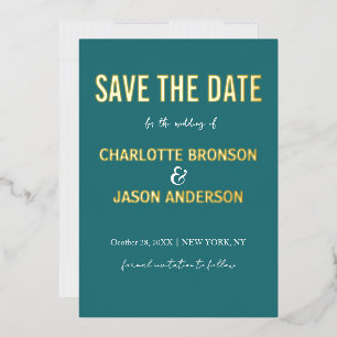 Einfache Aquamarine Jade Save the Date Gold Folieneinladung
