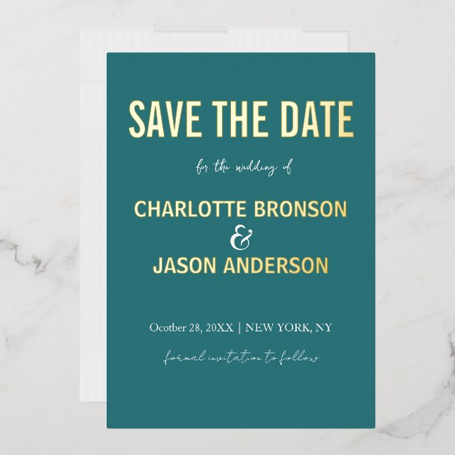Einfache Aquamarine Jade Save the Date Gold Folieneinladung (Briefumschlag)