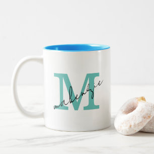 Einfache Aquamarine Minimalistische Logokombinatio Zweifarbige Tasse