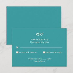 Einfache Aquamarine Personalisierte Hochzeit RSVP Karte