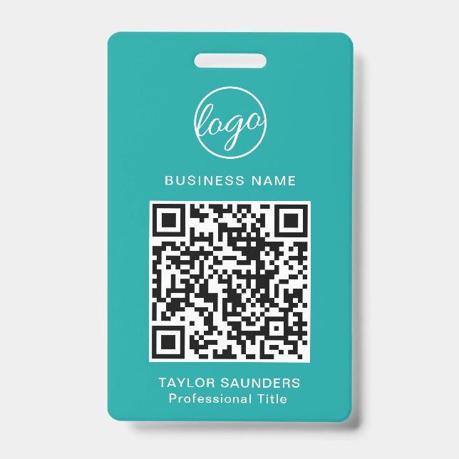 Einfache Aquamarine QR-Code-Mitarbeiter-ID Ausweis (Vorderseite)