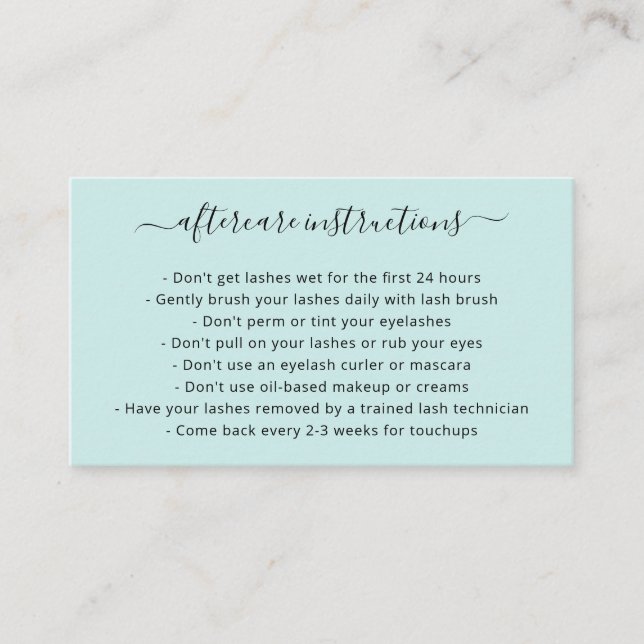 Einfache Aquamarine Türkis Elegante Lashes Visitenkarte (Vorderseite)