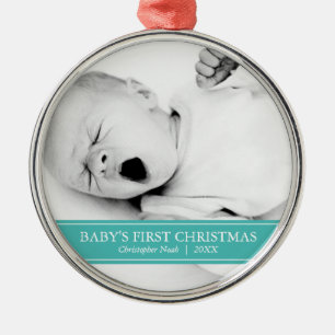 Einfache Aquamarine und weiße Weihnachtszeit im F Silbernes Ornament