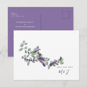 Einfache Aquarell-Lavendel- & Blätter-Hochzeitsein Postkarte