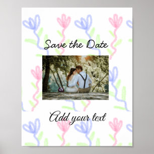 Einfache Aquarell-Rosa blaue Blume Save-the-Date Poster