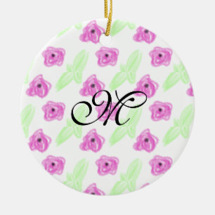 Einfache Aquarell-Rose-Blume-grüne-Blatt-Monogramm Keramik Ornament