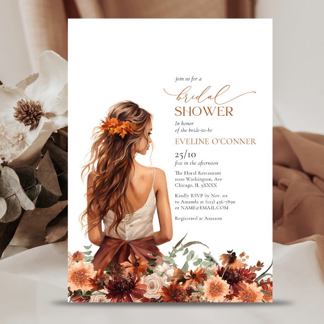 Einfache Aquarell Terracotta-Blume Hochzeitskleid Einladung (Simple watercolor terracotta flowers wedding gown invitation)