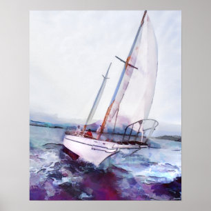 Einfache Aquarellfarbe und Tinte für Segelboote Poster