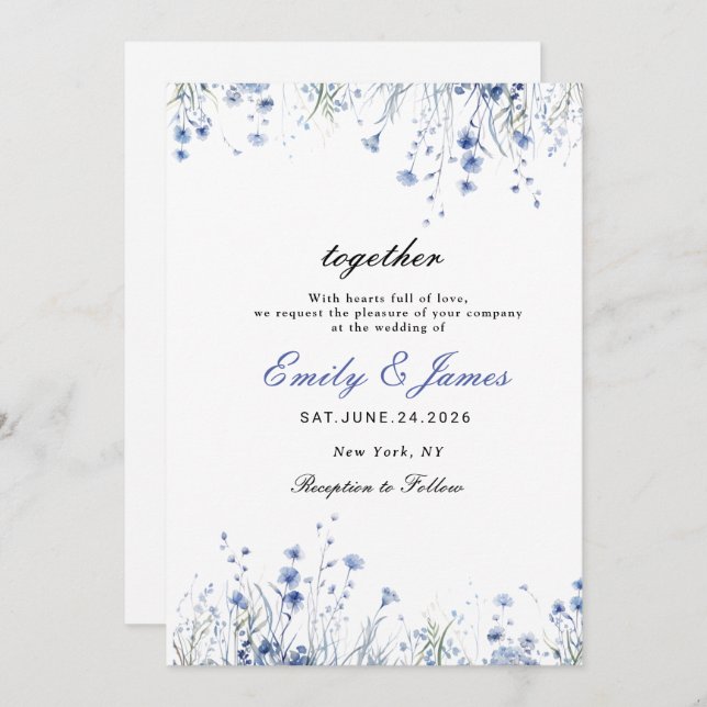 Einfache Aquarellfarben Blütenduft Blauer Hochzeit Save The Date (Vorne/Hinten)