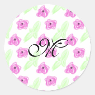 Einfache Aquarellfarben-Rosa-Blume Runder Aufkleber