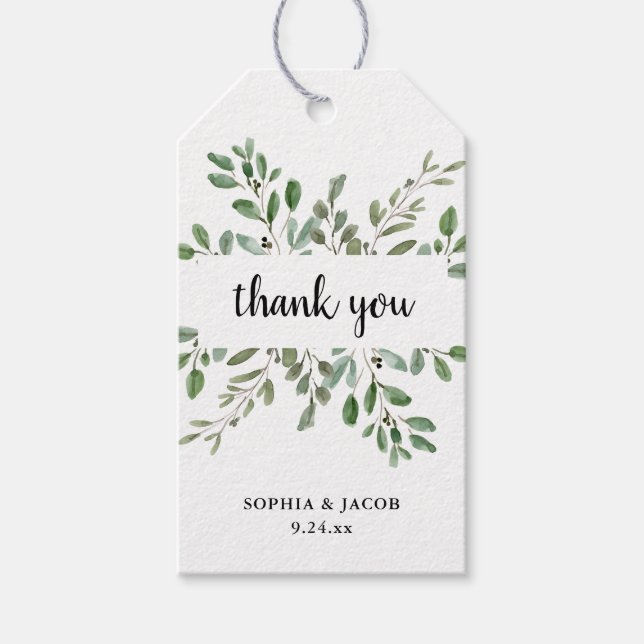 Einfache Aquarellgrün und Skript Geschenkanhänger (Vorderseite)