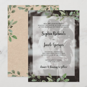 Einfache Aquarellgrüne   Kraft Foto Wedding Einladung