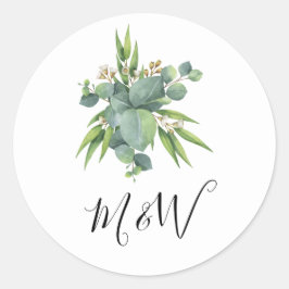 Einfache Aquarellgrüne Monogramm Runder Aufkleber