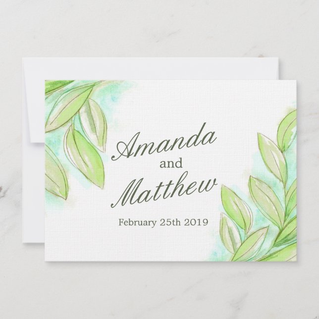 Einfache Aquarellquelle Blätter Hochzeit einladen Einladung (Vorderseite)